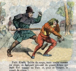 Ilustrace konce 19. století k pohádce Hanse Christiana Andersena (1805-1875) „Grand Claus and Little Claus“ (Klaus). Soukromá sbírka.