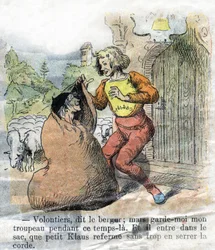 Ilustrace konce 19. století k pohádce Hanse Christiana Andersena (1805-1875) „Grand Claus and Little Claus“ (Klaus). Soukromá sbírka.