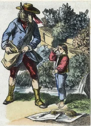 Ilustrace pohádky „Dobrá máma ovečka““. V „“ Pohádky z domova pro nejmenší““. Anonymní rytina 19. století.