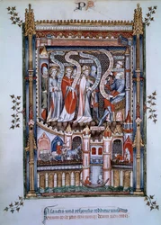 V centru Saint Denis, tváří v tvář guvernéru Fescenniovi, pověřenému císařem Diokleciánem popravit svatého Denise, křesťana, který přišel evangelizovat Paříž, ho doprovázeli kněz Eleuthere a jáhen Rustique, rovněž mučedníci mezi 250.