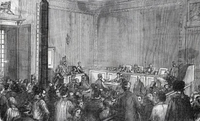 Vnitřní pohled na nápravnou policii, 6. komora v Paříži v 19. století - rytina v „Tableau-de-Paris“ od Edmonda Texiera