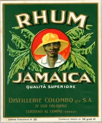 Reklama na alkohol Jamajský rum (chromolitografie, konec 19. století)