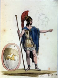 Postava Jasona. Pro operu Medee od Luigiho Cherubiniho (1760-1842) pro představení v La Scale (Milán, Itálie) v letech 1822-1823.