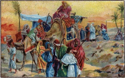 Joseph Sold by His Brothers - Joseph prodaný svými bratry (Genesis 37.1-36) - Chromolitografie konce 19. století.