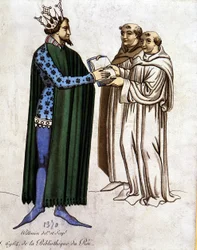 Král Artuš a dva mniši – výňatek z „Lancelot du lac“, z roku 1370 našeho letopočtu.