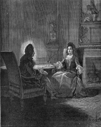 Král Ludvík XIV. (1638-1715) mluví se svou budoucí manželkou Madame de Maintenon (Francoise d