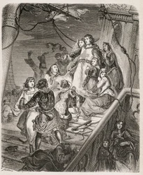 La galère de Saint Louis - v „Dějinách papežů, králů, královen, císařů napříč staletími““ od Maurice Lachatre 1857