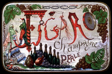 Značka Figaro Champagne Perle. sd. 19. století.