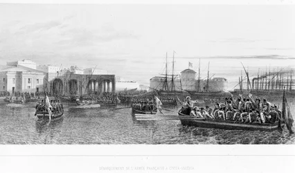 Vylodění Francouzů v Civitavecchia poblíž Říma v roce 1849.