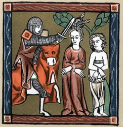 Legenda Arthurian: Yvain (nebo Owein) doručí rytíře Sagramora nebo Sagremora a jeho manželku. V „Dějinách francouzské literatury“ od Hermanna Suchiera