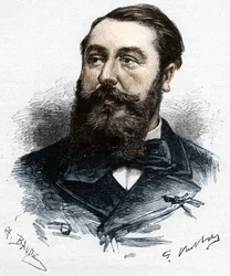 Leo Delibes (1836-1891), francouzský hudebník a skladatel. Dřevoryt Charlese Bauda podle Gastona Vuilliera - v „“Le Monde Illustré““ z 28. dubna 1883.