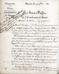 Dopis podprefekta Creuse (okres Boussac) starostovi Gouzonu, 9. září 1822