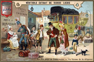 Život ve výkonné radě: v kanceláři péče. Chromolitografie, Liebigův snímek.