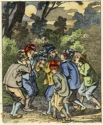 Malý Poucet a jeho bratři Ztraceni v lese. Ilustrace příběhu „Le Petit Poucet““ od Charlese Perraulta