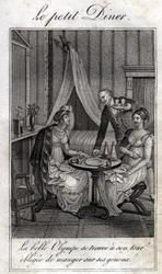Malá večeře. Olympe de Gouges (1748-1793), francouzská spisovatelka a revolucionářka s Celine jednou z jejích přátel.