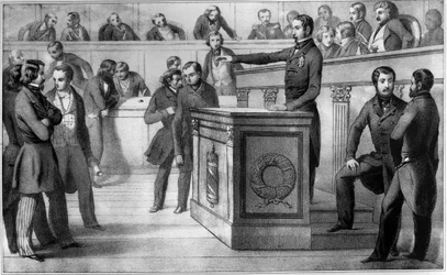 Ludvík Napoleon (Napoleon III.) přísahá věrnost republice 20. prosince 1848 - Přísaha Ludvíka Napoleona III. (Ludvíka Napoleona), který byl oficiálně prohlášen prezidentem republiky, před Národním shromážděním dne 20. prosince 1848. Slibuje „zůstat f“