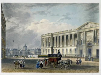 Louvre - východní průčelí, vzadu kupole - 19. stol
