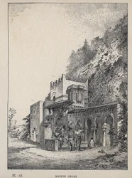 Arabský dům - rytina z roku 1889 v „Historie lidského bydlení na Světové výstavě v roce 1889, pan Charles GARNIER - Librairie centrale des beaux-arts Paris 1889