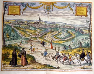 Mapa města Sevilly v roce 1590. Vpravo dole na obrázku si lidé z vesnice dělají legraci z paroháče na jeho oslu.