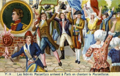 Marseille Federates přijíždí do Paříže zpívat Marseillaise - chromo., konec 19. století