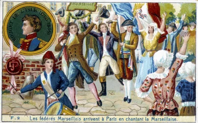 Marseille Federates přijíždí do Paříže zpívat Marseillaise - chromo., konec 19. století