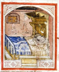 Páření scéna. Miniatury z kodexu 212 (nebo Padovano Codice nebo Bible z Padovy) 1390-1400 Rovigo, Accademia dei Concordi