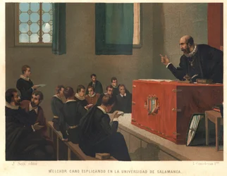 Melchior Cano nebo Canus, velký dominikánský teolog vyučující filozofii a teologii na univerzitě v Salamance v roce 1546. po „La Ciencia y sus Hombres“ od Louise Figuiera. Barcelona 1881