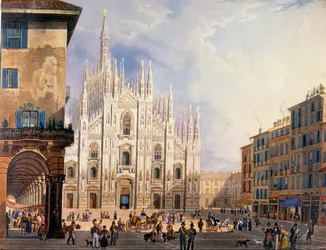 Milán, náměstí Duomo kolem roku 1825.