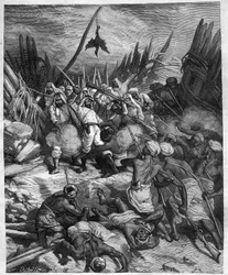 Mise do Senegalu Gustave Borgnis Desbordes (generál Borgnis-Desbordes) (1839-1900), francouzská armáda. Rytina od Castelliho v „“ journal des voyages”” 1881