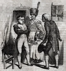 Napoleon I. za přítomnosti Jeana Nicolase Corvisarta (1755-1821), doktora angličtiny, rytina v „La Sante Universelle - Guide Medical des Families““ 1852