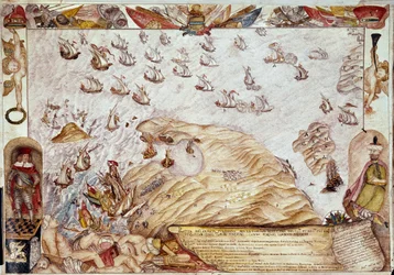 Námořní bitva mezi tureckou a benátskou flotilou v roce 1661 - Miniatura - Benátky, Biblioteca Marciana