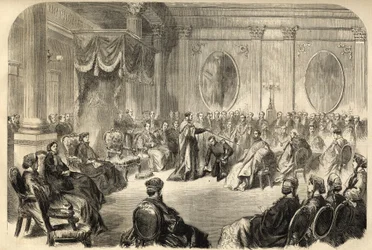Řád svatého Patrika - Nejznámější řád svatého Patrika - Vydání rytíře Řádem svatého Patrika v Dublinu, Irsko v 19. - rytina 1866