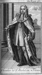 Řád Knight.Chevalier de Saint Michel ve Francii v 15. století. V „“ Dějiny vojenských řádů či rytířů, seculierů a řadových milicí obou pohlaví, které se dosud ustavily. Vydání převzato od abbého Giustinianiho, R.P. Bonana