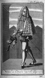 Rytířské řády. Novic Ducha svatého (Řád Ducha svatého) ve Francii v 16. století. In „“ Historie vojenských řádů či rytířů, dosud ustavených bezpečných a rutinních milicí obou pohlaví. Vydání převzato z Abbe