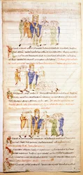 Stránka iluminované bible (Ms.723-Foglio 138v.) z počátku 12. století. Ztlumit. 52,8x38 cm Řím, Biblioteca Casanatense