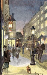 Paříž v noci, ilustrace konec 19. století.