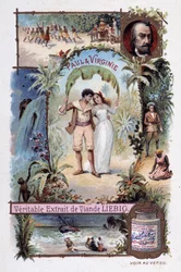 Paul a Virginie. Roman Henri Bernardin de Saint Pierre (Saint-Pierre nebo St-Pierre), francouzský spisovatel (1737-1814). Ilustrace V. Massé - Liébigova reklamní viněta