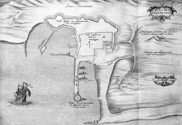 Plán Rhodosu (Rodos) - v „“ Voyage de levant uskutečněné velením krále v roce 1621“, editováno v roce 1629 (za vlády Ludvíka XIII Le Juste)