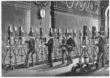 Pneumatická pošta, Place de la Bourse v Paříži v roce 1888.