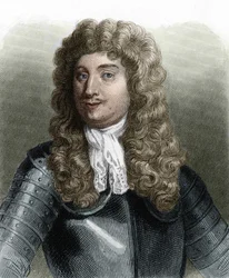 Portrét Abrahama, markýze Duquesna (1610 - 1688), francouzského námořníka - v Histoire des Français od Lavallée, rytina, nd.