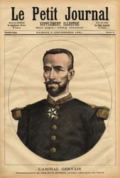 Portrét admirála Gervaise (1837-1921), vrchního velitele námořní divize Sever. Rytina v „“ Le petit journal“ 5/09/1891. Selva sbírka.