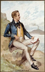 Portrét Alfonsa de Lamartine (1790 - 1869) francouzský básník. Chromolitografie 19. století.