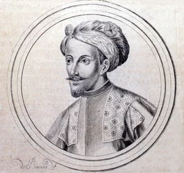 Portrét Amedea V. Savojského řekl Veliký (1249–1324) (Amedeo VI di Savoia detto il Grande) v „“Genealogické historii královského rodu Savojska“ od Samuela Guichenoua, Lyon 1660.