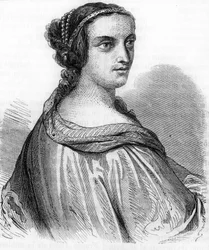 Portrét Anny de Beaujeu, Anny Francouzské (1462-1522), vévodkyně Bourbonské, dcery Ludvíka XI. Rytina 19. stol.). Rytina 19. století.
