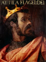 Portrét Attily (395-453) krále Hunů. Anonymní obraz ze 17. století ze sbírky Gioviana ve Florencii Uffizi.