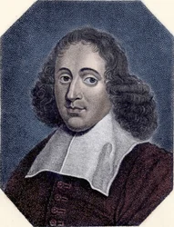 Portrét Barucha de Spinoza (1632 - 1677) holandský filozof, známý také jako Bento de Espinosa nebo Benedictus de Spinoza nebo Benoit de Spinoza. Rytina