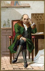 Portrét Benjamina Franklina (1706 - 1790). Chromolitografie konce 19. století.
