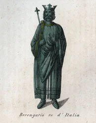 Portrét Berengara II., krále Itálie (900-966), zvaného také Berengar z Ivrey (Berengario, král Itálie) - rytina z knihy „Usi e Costumi di Tutti i Popoli dell