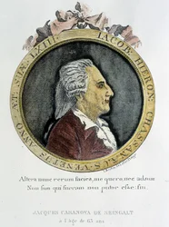 Portrét Casanovy (1725 - 1798) - portrét ve frontispisu, v „“Historie mého útěku z věznic Benátské republiky“, psané Duxovi v Čechách