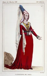 Portrét Catherine de Navarre (nebo Catherine de Foix) 1468-1517, královna Navarre. Rytina z roku 1830.